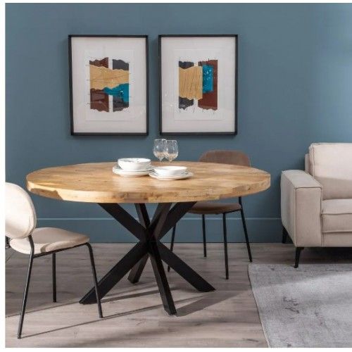 Round dining table in mango wood and black iron 150cm MESA IXIA - 1