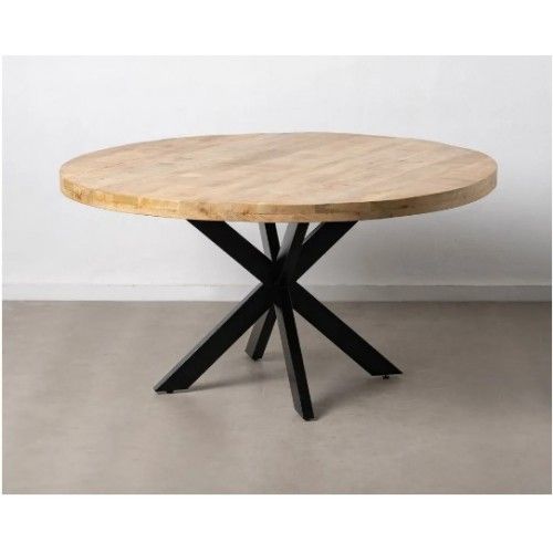 Mesa de jantar redonda em madeira de manga e ferro preto 150cm mesa IXIA - 3
