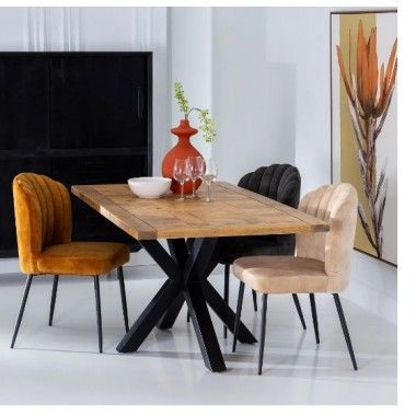 Mesa de jantar retangular em madeira de manga e ferro preto 160cm mesa IXIA - 1 2