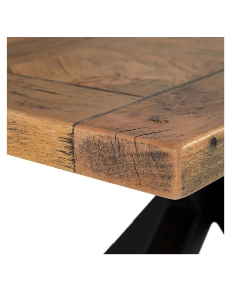 Esstisch MESA Mangoholz natur und schwarzer Fuß IXIA — Detail der Tischplatte