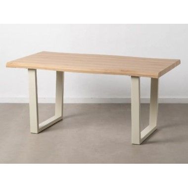 Mesa de comedor de madera rectangular y crema 160cm MESA IXIA - 2