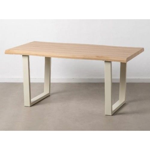 Tavolo da pranzo in legno rettangolare e in metallo crema 160cm MESA IXIA - 1