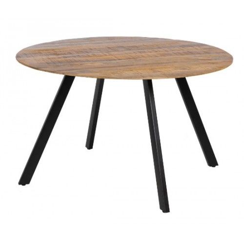 Round dining table in wood and black iron 130cm MESA IXIA - 1