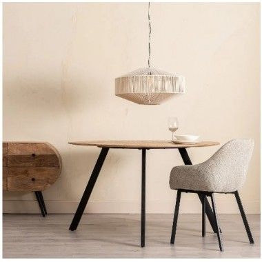 Round dining table in wood and black iron 130cm MESA IXIA - 2