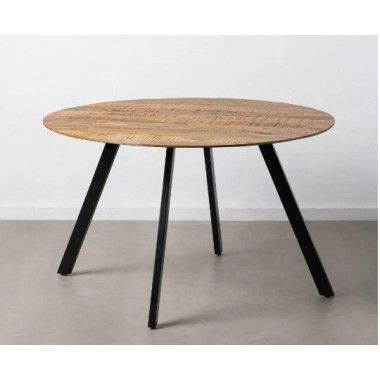 Round dining table in wood and black iron 130cm MESA IXIA - 3