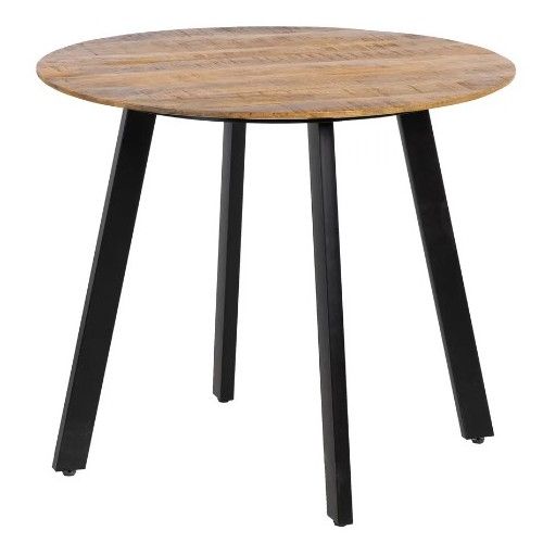 Round dining table in wood and black iron 90cm MESA IXIA - 1