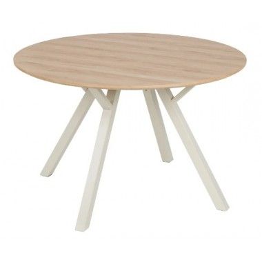 Table à manger ronde en bois naturel et métal crème 120cm MESA IXIA - 1