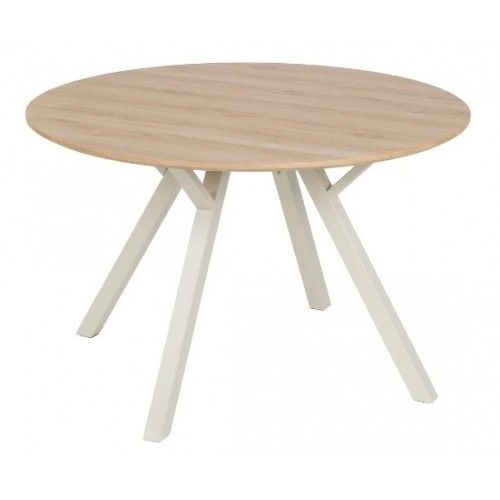 Mesa de jantar redonda em madeira natural e metal creme 120 centímetros MESA IXIA - 1