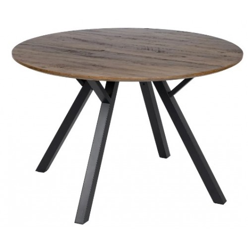 Round dining table in brown wood and black metal 120cm MESA IXIA - 1