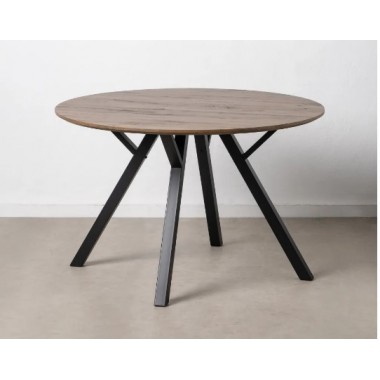 Round dining table in brown wood and black metal 120cm MESA IXIA - 2