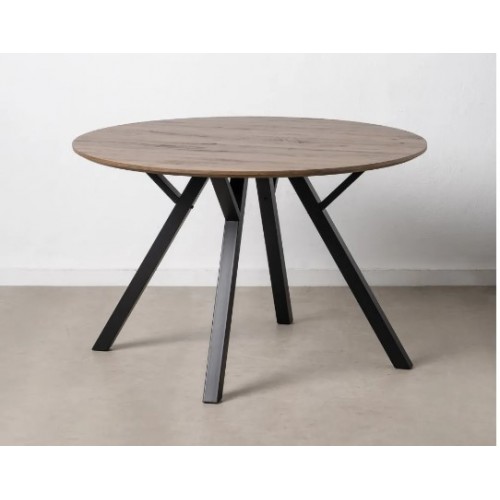 Round dining table in brown wood and black metal 120cm MESA IXIA - 1