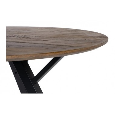 Round dining table in brown wood and black metal 120cm MESA IXIA - 4