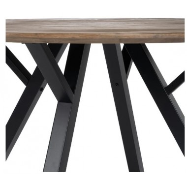 Round dining table in brown wood and black metal 120cm MESA IXIA - 5