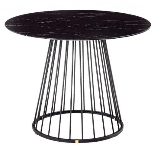 Round dining table effect black marble and steel 100cm MARMOLADO IXIA - 1