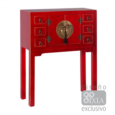 Console rouge 6 tiroirs 2 portes ORIENTE IXIA - 1