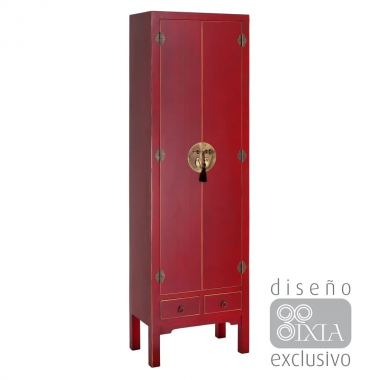 Armário de madeira vermelho 2 gavetas 2 portas metal oriente IXIA - 1