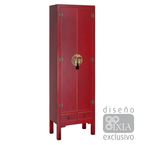 Mueble madera roja 2 cajones 2 puertas metal ORIENTE IXIA - 1