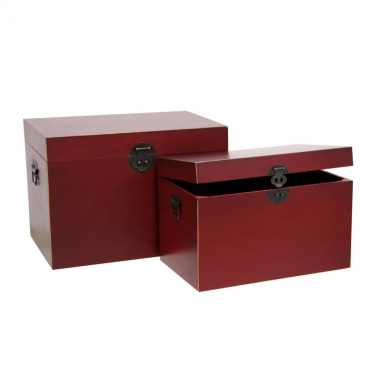 Set of 2 red wooden trunks with metal handle ORIENTE IXIA - 1