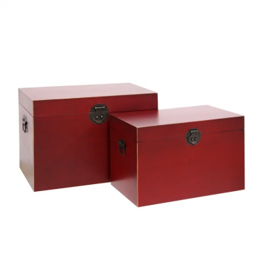 Set of 2 red wooden trunks with metal handle ORIENTE IXIA - 2