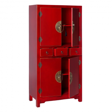 Red wood chest of drawers 3 drawers 4 doors metal handle ORIENTE IXIA - 2