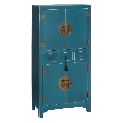 Blue wood chest of drawers 3 drawers 4 metal doors ORIENTE IXIA - 1