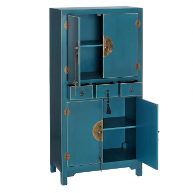 Commode bois bleu 3 tiroirs 4 portes métal ORIENTE IXIA - 2