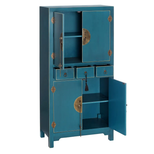 Kommode aus blauem Holz, 3 Schubladen, 4 Metalltüren ORIENTE IXIA - 2