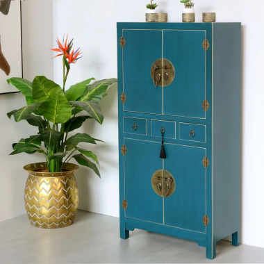 Commode bois bleu 3 tiroirs 4 portes métal ORIENTE IXIA - 6