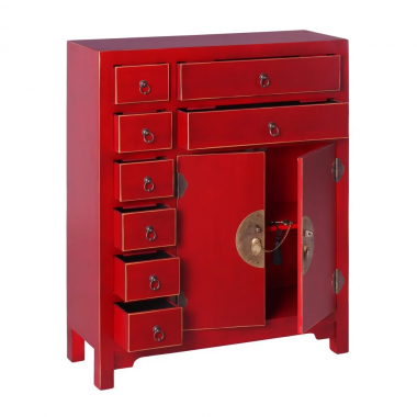 Rood houten dressoir 8 laden 2 deuren metalen handvat ORIENTE IXIA - 2