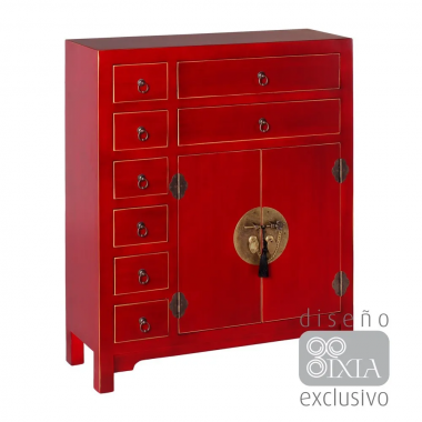 Aparador madera roja 8 cajones 2 puertas tirador metal ORIENTE IXIA - 1