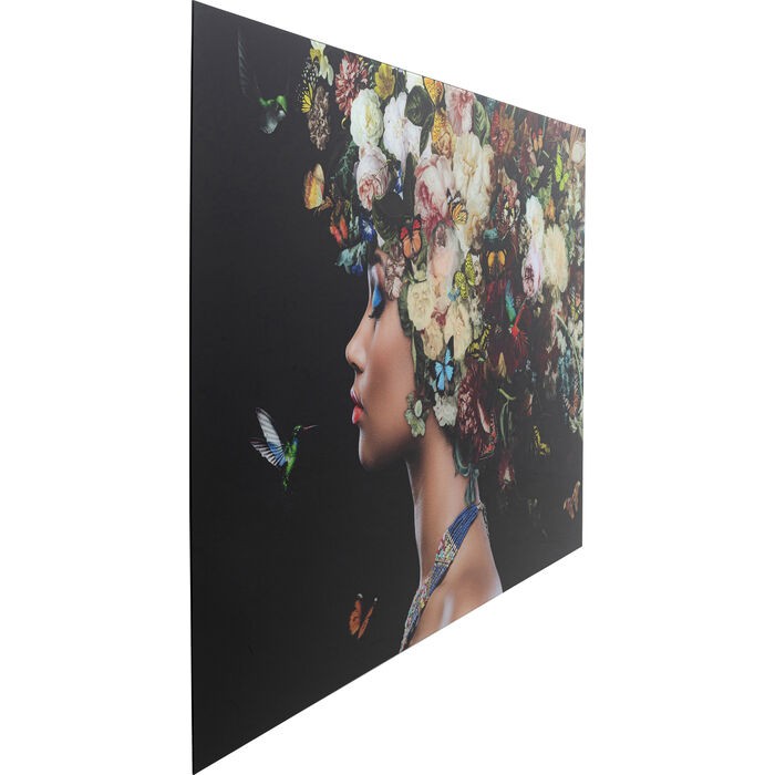 Tableau en verre BUNCH OF FLOWERS portrait fleuri sur fond noir KARE Design — profil et épaisseur du tableau