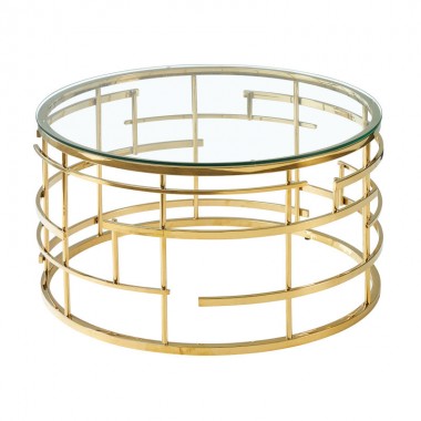 Mesa de centro oro metal vidrio Ø80cm TALYA DRIMMER - 1