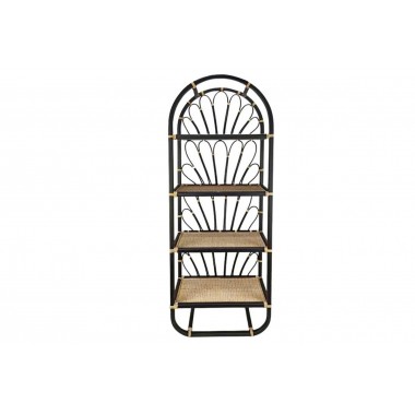 Prateleira de Rattan 4 Pisos Preto / Natural 120cm Boho SOCADIS - 1