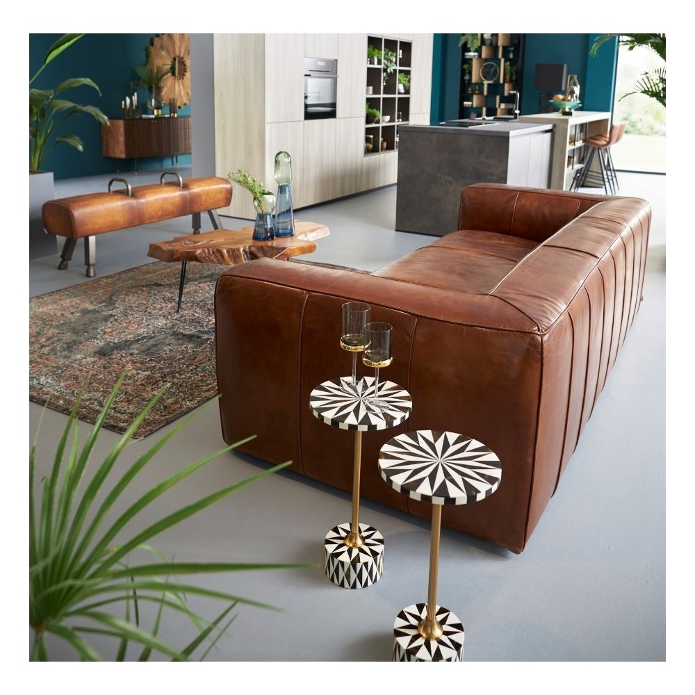 Banc style cheval d'arçons cuir marron Gabby Kare design - 6