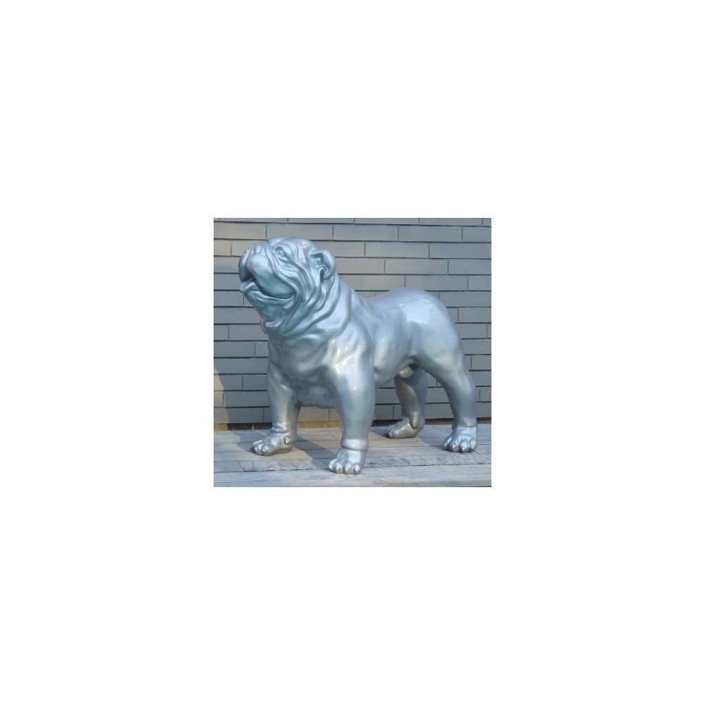 Estátua Bulldog Inglês Cinza Brilhante Prata