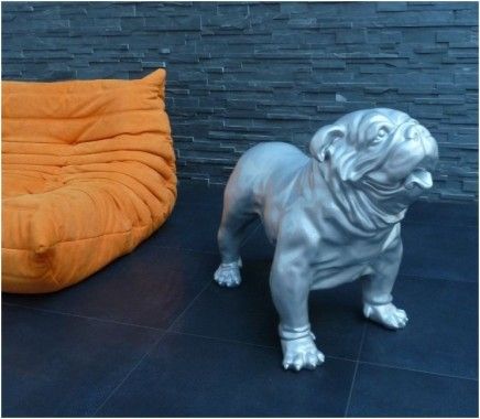 Statue Bulldogge English Grey Hell Silber 2