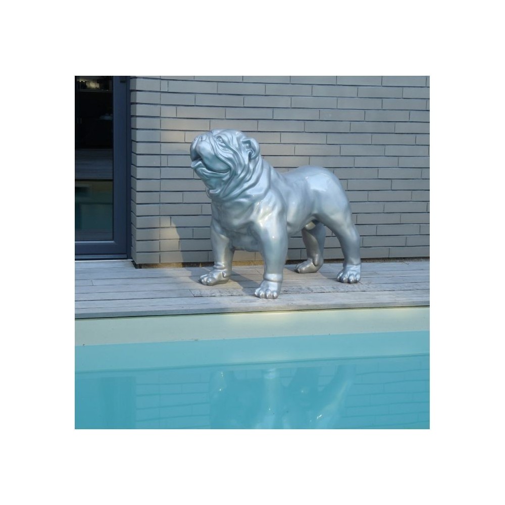 Statua di Bulldog inglese grigio argento lucido