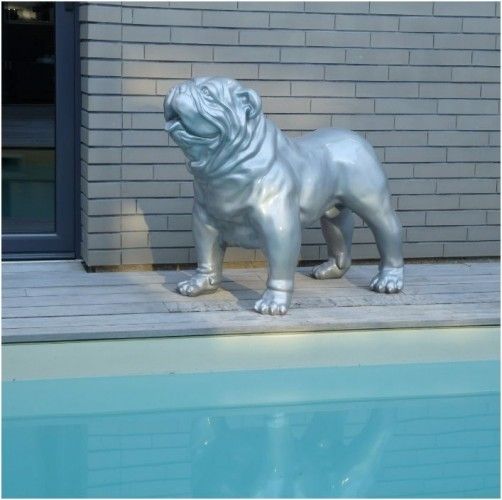 Statua di Bulldog inglese grigio argento lucido
