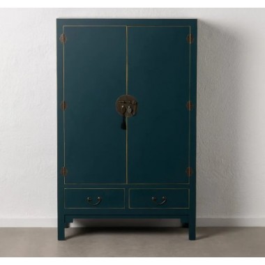 Guarda-roupa de madeira azul com 2 gavetas 2 portas metal oriente IXIA - 1 2