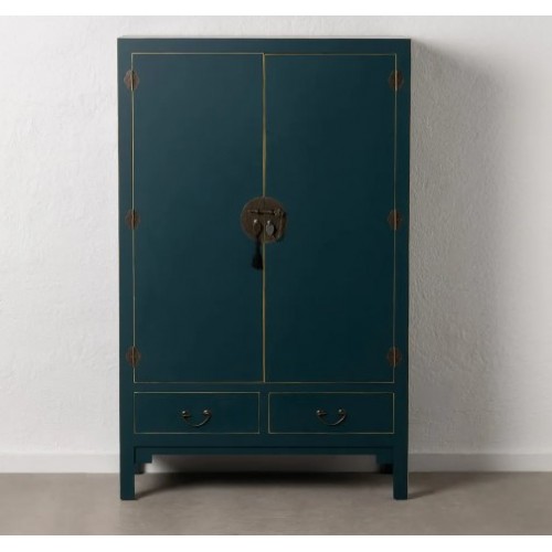 Short cabinet blue wood with 2 drawers 2 metal doors ORIENTE IXIA - 1