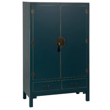 Short cabinet blue wood with 2 drawers 2 metal doors ORIENTE IXIA - 1