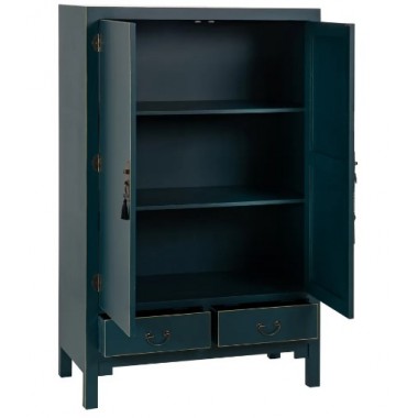 Kleine kast met blauw patroon 2 laden 2 metalen deuren IXIA - 3