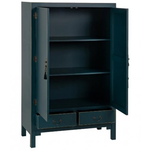 Guarda-roupa de madeira azul com 2 gavetas 2 portas metal oriente IXIA - 3