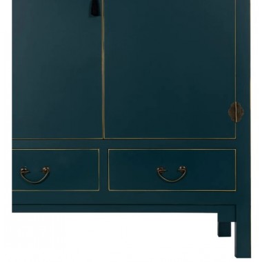 Short cabinet blue wood with 2 drawers 2 metal doors ORIENTE IXIA - 5