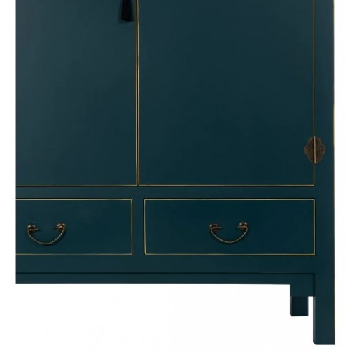 Kleine kast met blauw patroon 2 laden 2 metalen deuren IXIA - 5