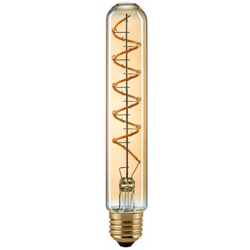Lâmpada LED decorativa FILAMENT LONG vidro âmbar e filamento visível Sompex — vista frontal e silhueta completa