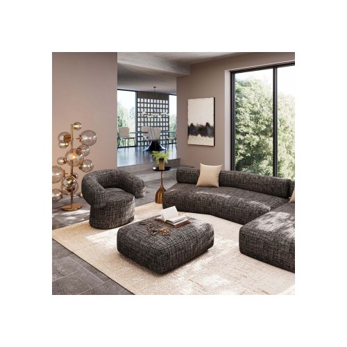 Poltrona da salotto MAYE BOW tessuto grigio e forma avvolgente KARE Design — ambientato in un interno (10)