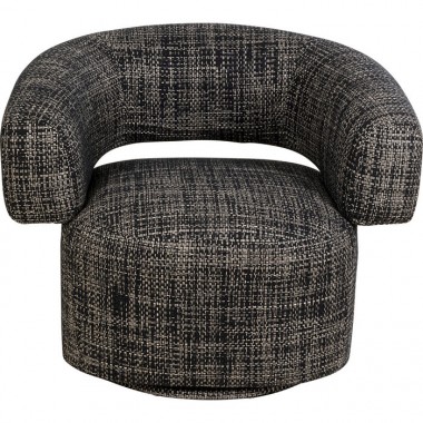 Cadeirão de sala MAYE BOW tecido cinzento e forma envolvente KARE Design — vista frontal e silhueta completa