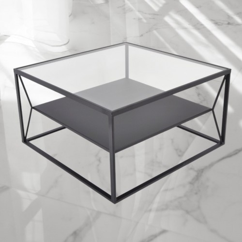 Black metal coffee table and DAWSON glass 70x70CM