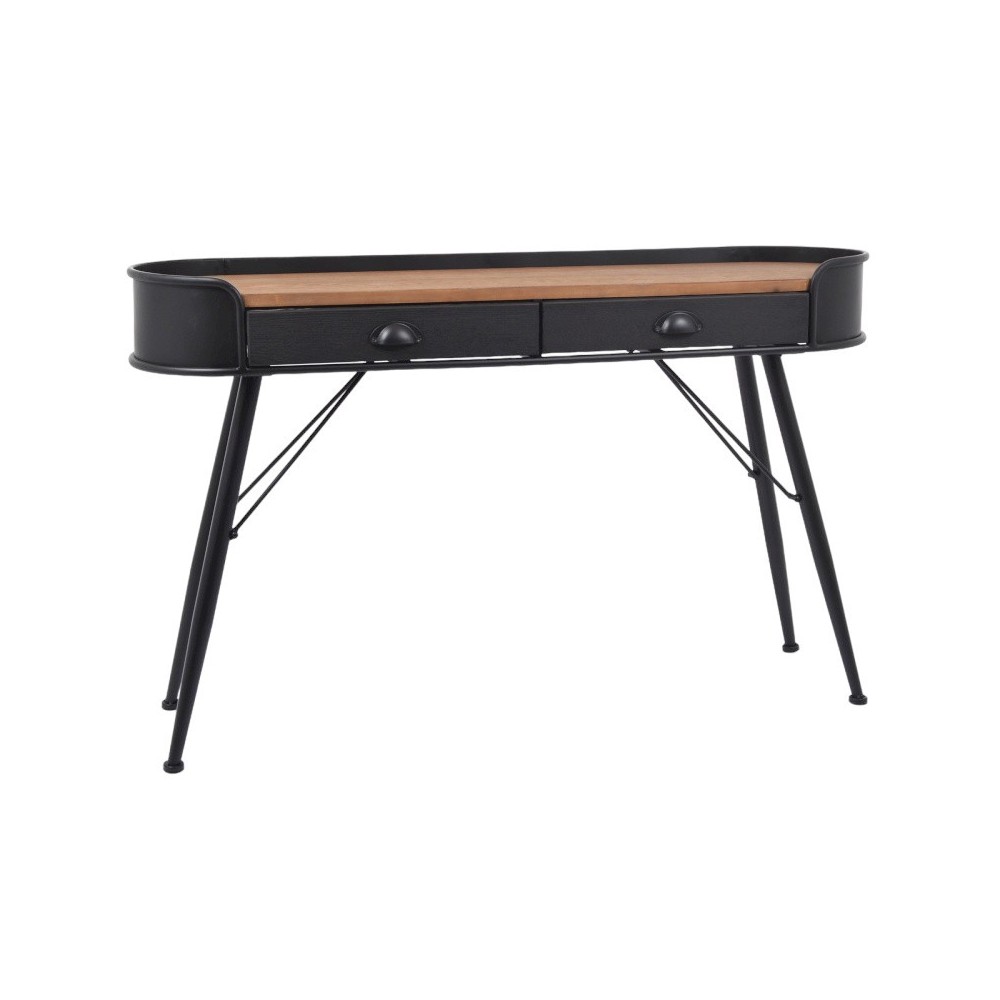 Zwarte industriële console 2 laden metaal hout AUSTIN